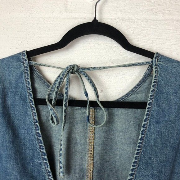 We the Free Womens Reckless Life Denim Long Sleeve Open Back Dress 6 Western - Picture 6 of 14